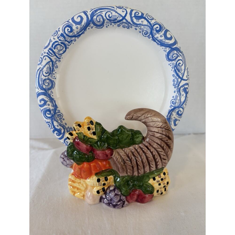 Thanksgiving Theme/ Fall Ceramic Cornucopia Napkin Holder Fruits and Vegetables - Picture 13 of 14